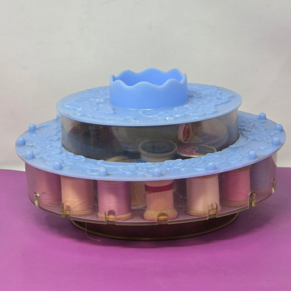 Vintage‎ Blue Rotating Sewing Thread Organizer Spool Holder Threads Accessories